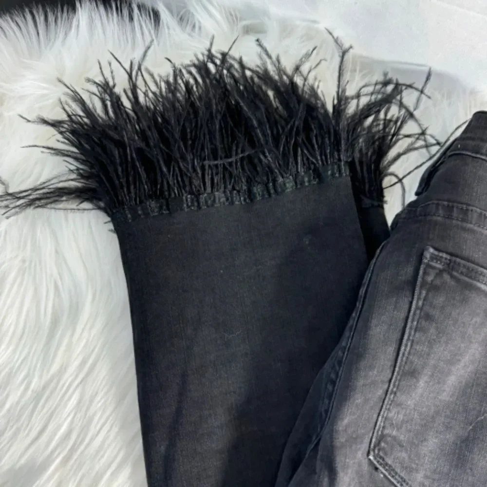 Frame Denim Le High Straight Black Feather Hem Jeans In Ludlow Sz 26 - Picture 4 of 13